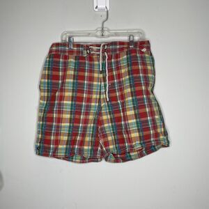 Polo Ralph Lauren Shorts Mens Large Red Madras Plaid Swim Trunks Mesh Lined